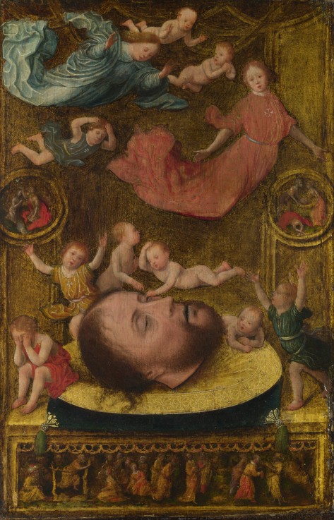 The Head of Saint John the Baptist, with Mourning Angels and Putti from Jan Mostaert