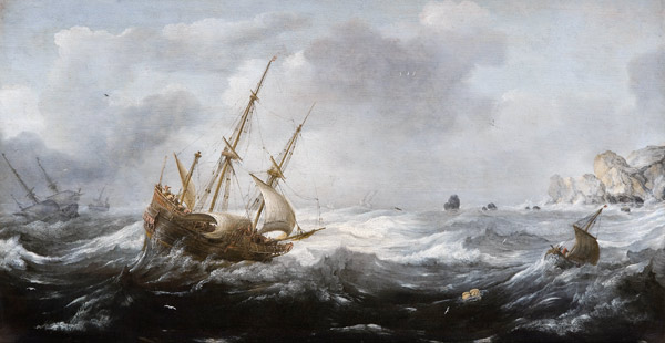 Ships in a Storm on a Rocky Coast from Jan Porcellis