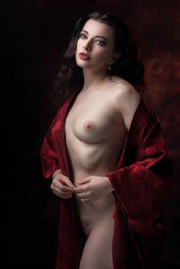 in scarlet cloak