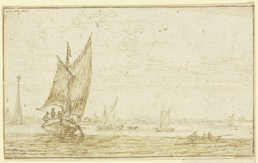 Marine, links segelt ein Boot, rechts ein Ruderboot from Jan van Goyen