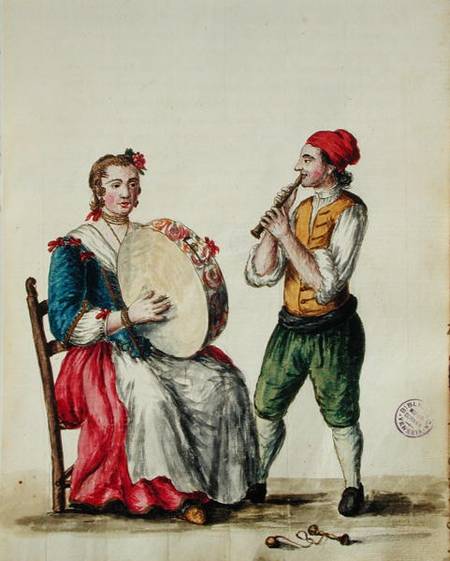 Venetian Musician (pen & ink and w/c on paper) from Jan van Grevenbroeck