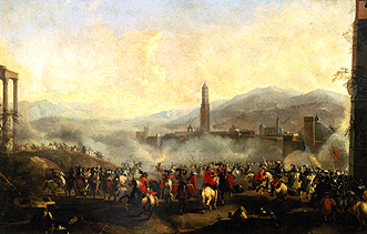 French and Spanish troops in front of an upper Italian town. from Jan van Huchtenburgh (Umkreis)
