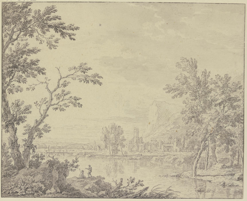 Landschaft mit einer Stadt am Wasser from Jan van Huysum