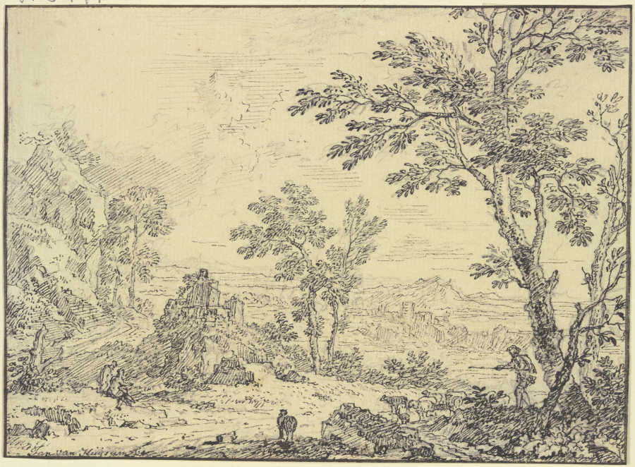 Landschaft mit Ruinen, vorne rechts ein Schafhirte from Jan van Huysum