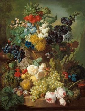 Still life with fruits and flowers