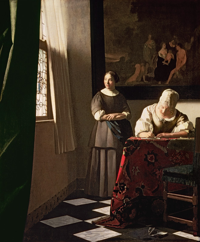 Lady Writing a Letter with her Maid from Johannes Vermeer