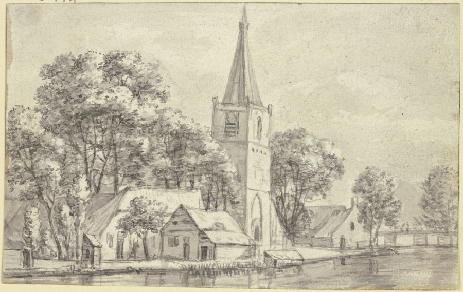 Dorfkirche unter Bäumen am Kanal from Jan van Kessel