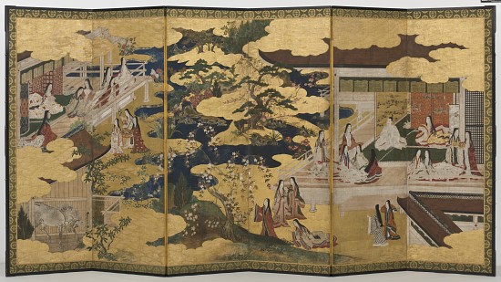 Spring in the Palace, six-fold screen from 'The Tale of Genji' from Japanese School