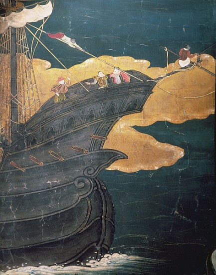 The Arrival of the Portuguese in Japan, detail of ship''s prow, from a Namban Byobu screen, 1594-161 from Japanese School