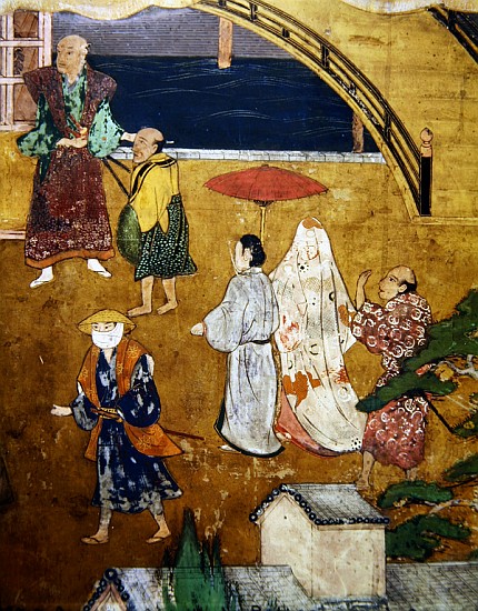 The Arrival of the Portuguese in Japan, detail of a street scene, from a Namban Byobu screen, 1594-1 from Japanese School
