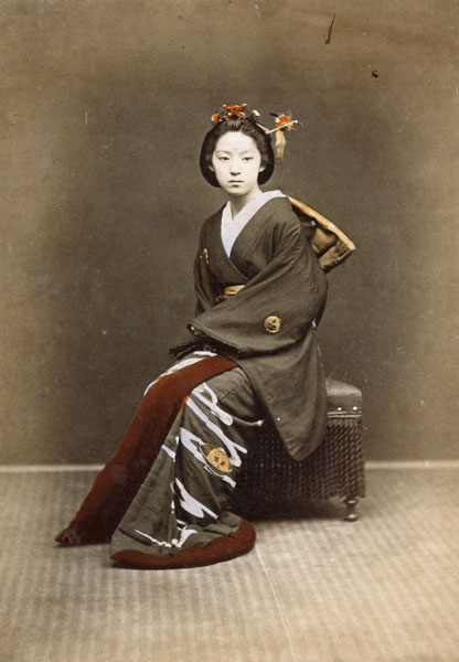 Young Girl in a Kimono, c.1860-70 (hand coloured photo) from Japanese School, (19th century)
