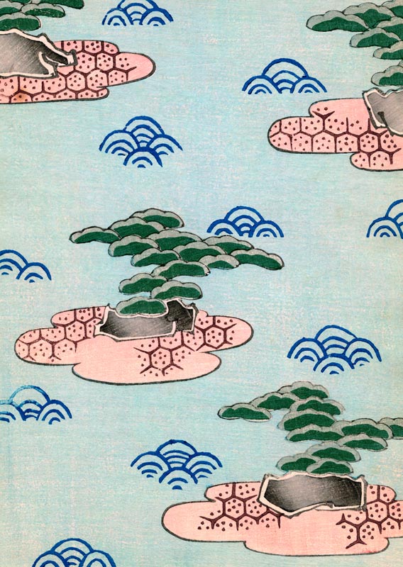 Woodblock Print of Trees on Islands from Japanese School, (19th century)