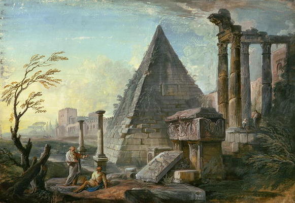 Pyramid of Caius Cestius at Rome (gouache on paper) from Jean-Baptiste Lallemand