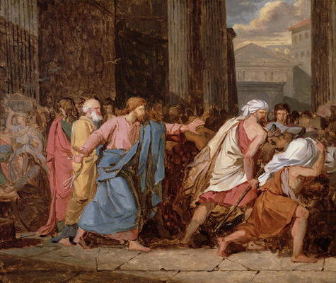 Jesus Driving the Merchants from the Temple (oil on canvas) from Jean-Germain Drouais