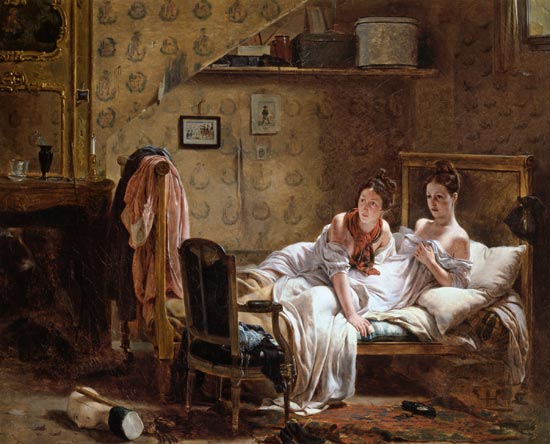 Two Women in a Bed disturbed by a Cat from Jean Alphonse Roehn