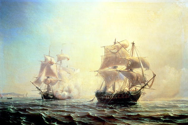 Combat between the frigate `L'Embuscade' and the `Boston' in the Port of New York in 1793 from Jean Antoine Theodore Gudin