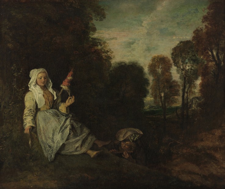 Evening Landscape with Spinner from Jean Antoine Watteau