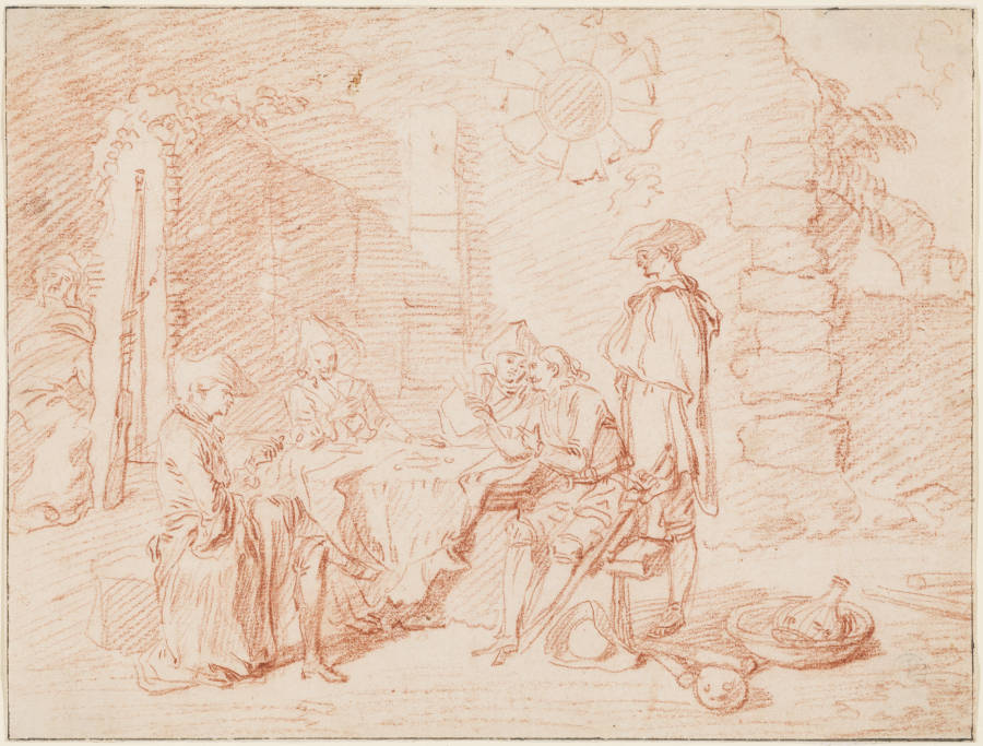 Soldiers Playing Cards in a Ruin from Jean-Antoine Watteau