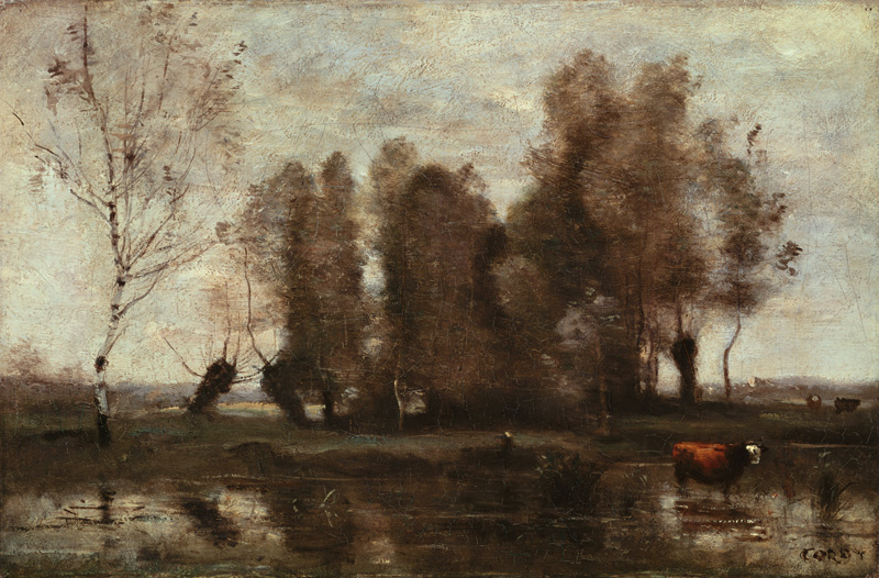 Cluster of trees on a river shore from Jean-Baptiste-Camille Corot
