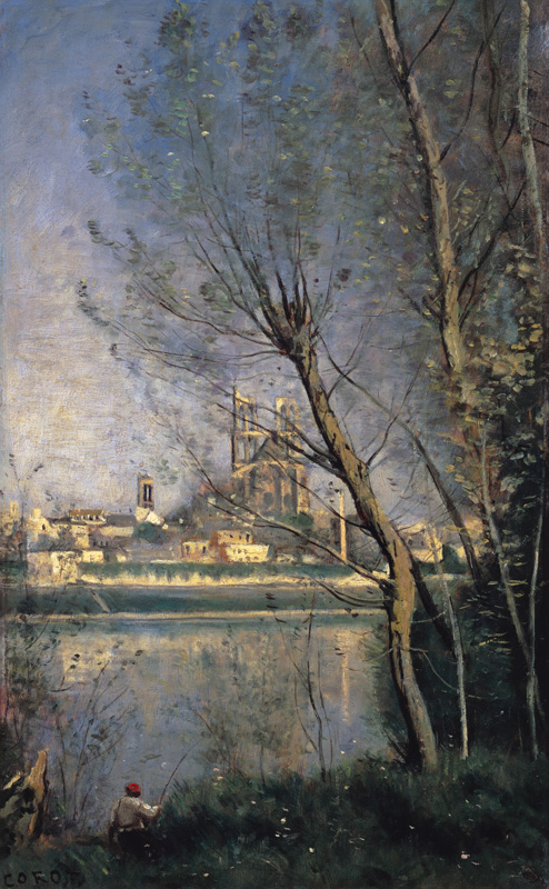 C.Corot, Cathedral in Mantes / painting from Jean-Baptiste-Camille Corot