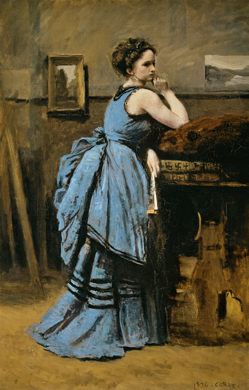 Woman in blues from Jean-Baptiste-Camille Corot
