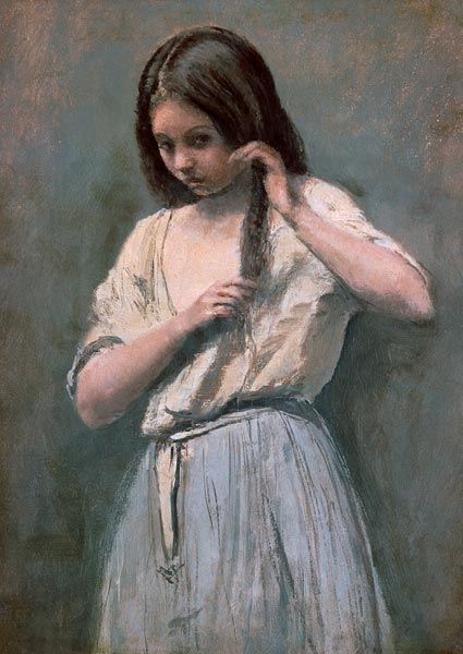 Young girl when combing his hair from Jean-Baptiste-Camille Corot