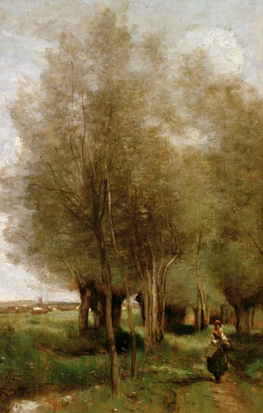 Corot / Peasant woman in field / Oil from Jean-Baptiste-Camille Corot