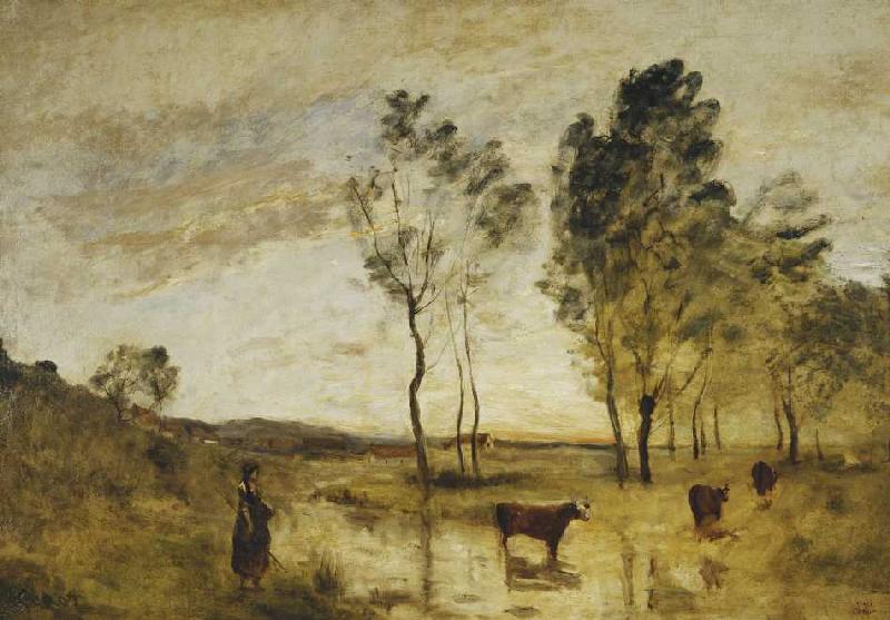 Die Furt, Kühe an einer Furt from Jean-Baptiste-Camille Corot