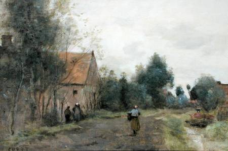 Sin near Douai, Village Street in the Morning, Grey Weather from Jean-Baptiste-Camille Corot
