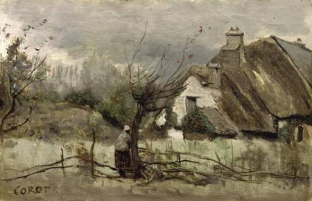 Thatched cottage in Picardie from Jean-Baptiste-Camille Corot