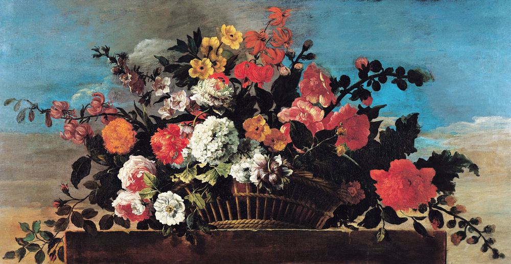 Wicker Basket of Flowers from Jean-Baptiste Belin de Fontenay