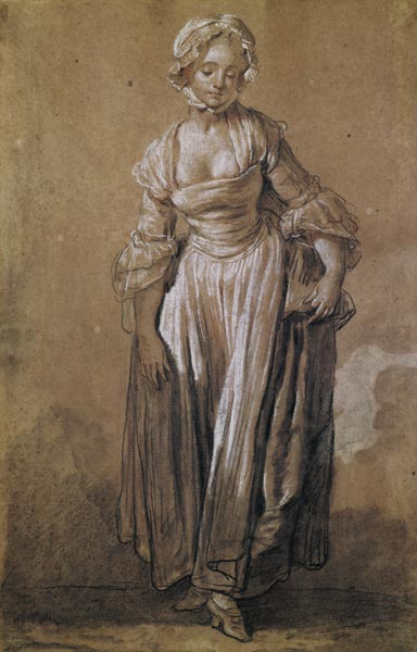 Standing Young Girl, study for ''The Village Agreement'' (charcoal & white chalk on paper) from Jean Baptiste Greuze