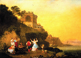 Tarantella dancing country people at the coast at Marechiaro. from Jean-Baptiste Hilaire