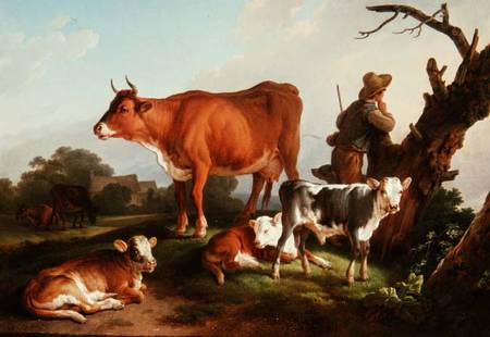 Pastoral scene with a cowherd from Jean-Baptiste Huet