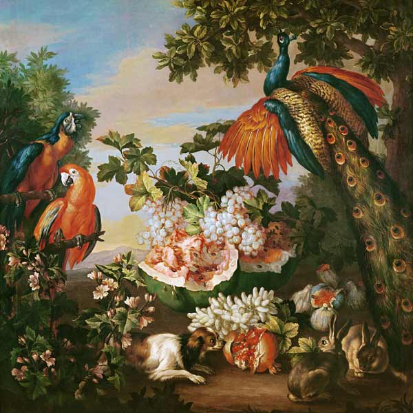 Fruit and Exotic Birds in a Landscape from Jean Baptiste Monnoyer