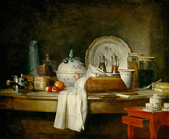 Quiet life with kitchens utensils from Jean-Baptiste Siméon Chardin
