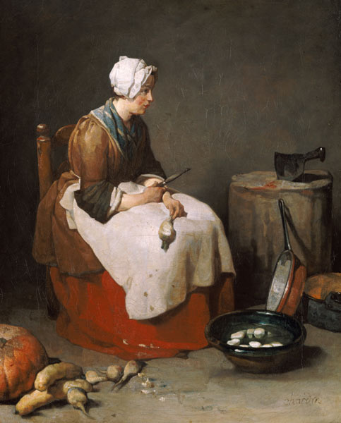 Woman paring turnips from Jean-Baptiste Siméon Chardin