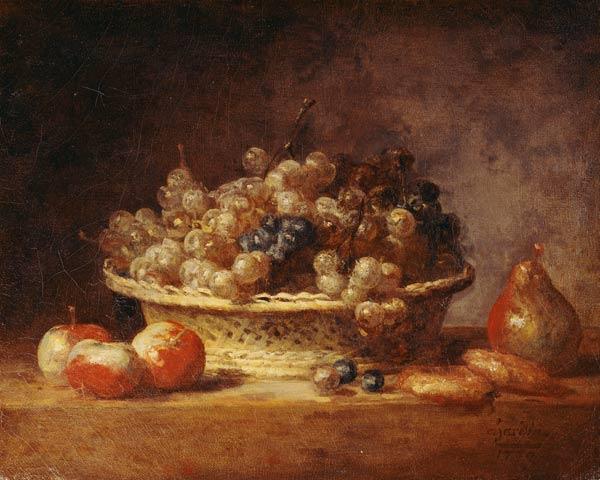 Basket of fruits and grapes