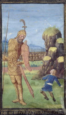 David and Goliath, from a Book of Hours, c.1470 (vellum) from Jean Colombe