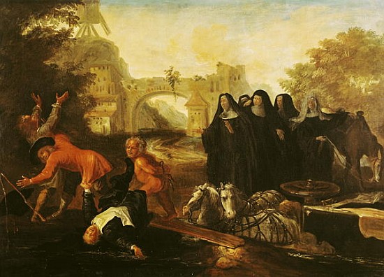 The Abbess of Etival Returning to Le Mans with Four Nuns, from ''Roman Comique'' Paul Scarron (1610- from Jean de Coulom