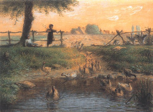 Peasant children at a goose pond from Jean-François Millet