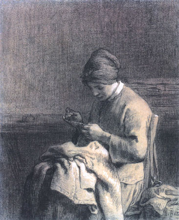 Woman mending work from Jean-François Millet