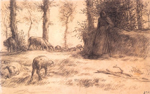 Landscape with a shepherdess from Jean-François Millet