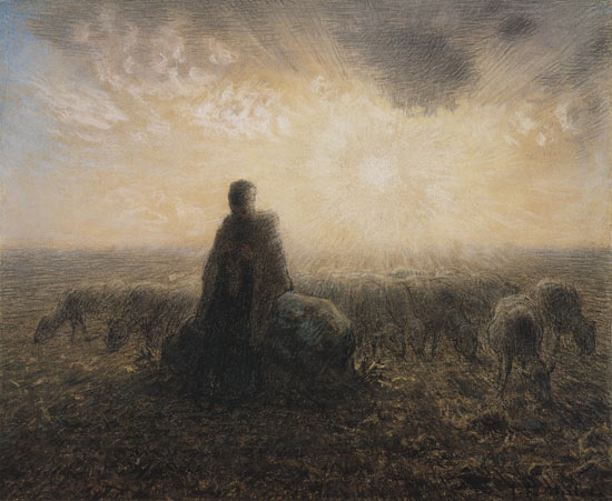 Shepherdess and herd to sunset from Jean-François Millet