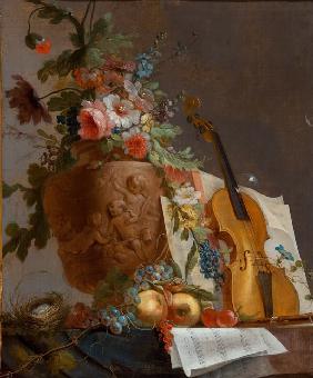 Still life with flowers and a violin