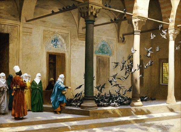 Harem Women Feeding Pigeons In A Courtyard from Jean-Léon Gérome