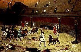After the fight between slaves and wildcats in the Roman circus.