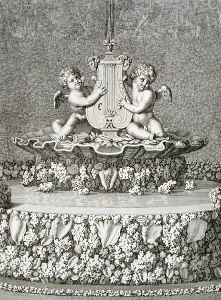 Two Cupids holding a lyre, a fountain at Versailles, 1677, from 'Les Plans, Profils et Elevations de from Jean Lepautre