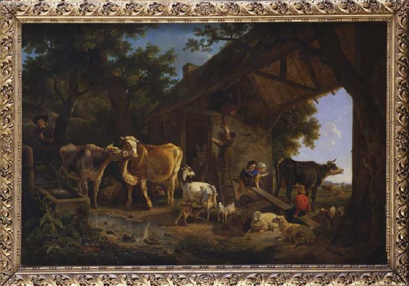 Animals in front of the stable from Jean-Louis Demarnette Demarne