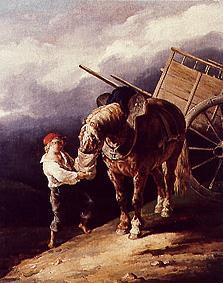 Stable boy giving a horse oats. from Jean Louis Théodore Géricault